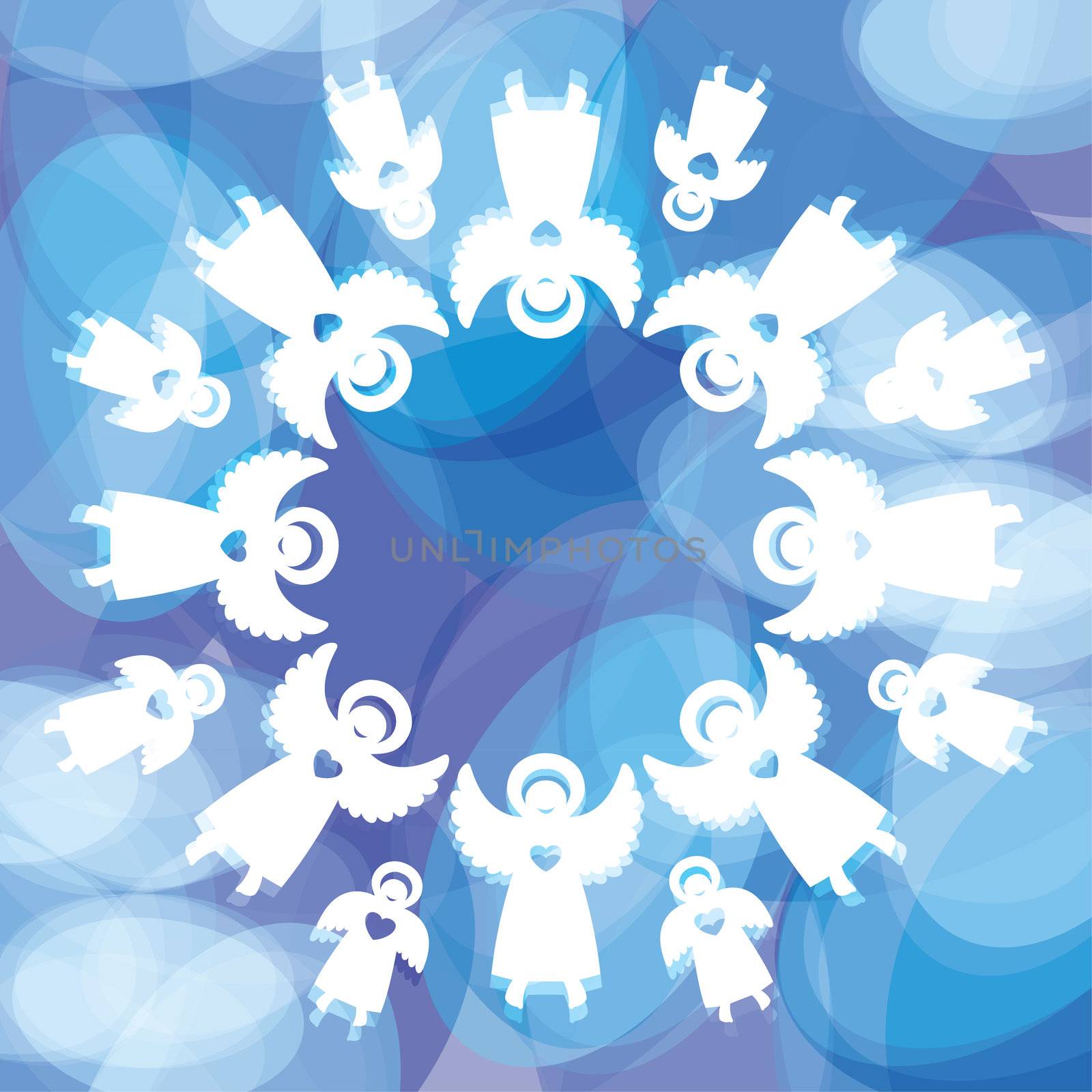 Magical Christmas background. Snowflake of the angels. Template for the text. Vector.