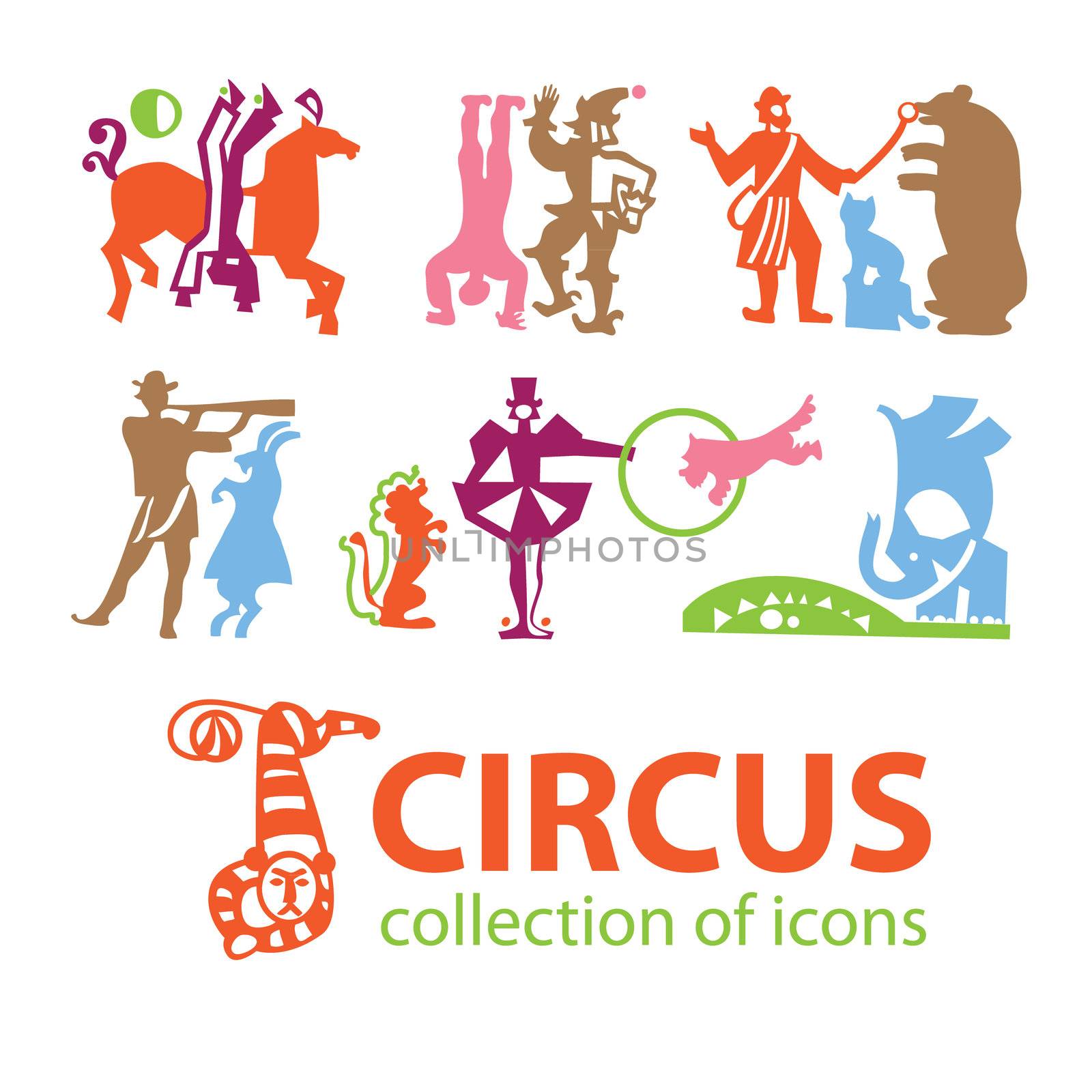 Circus. A collection of icons art - symbols of the circus. Vector signs.
