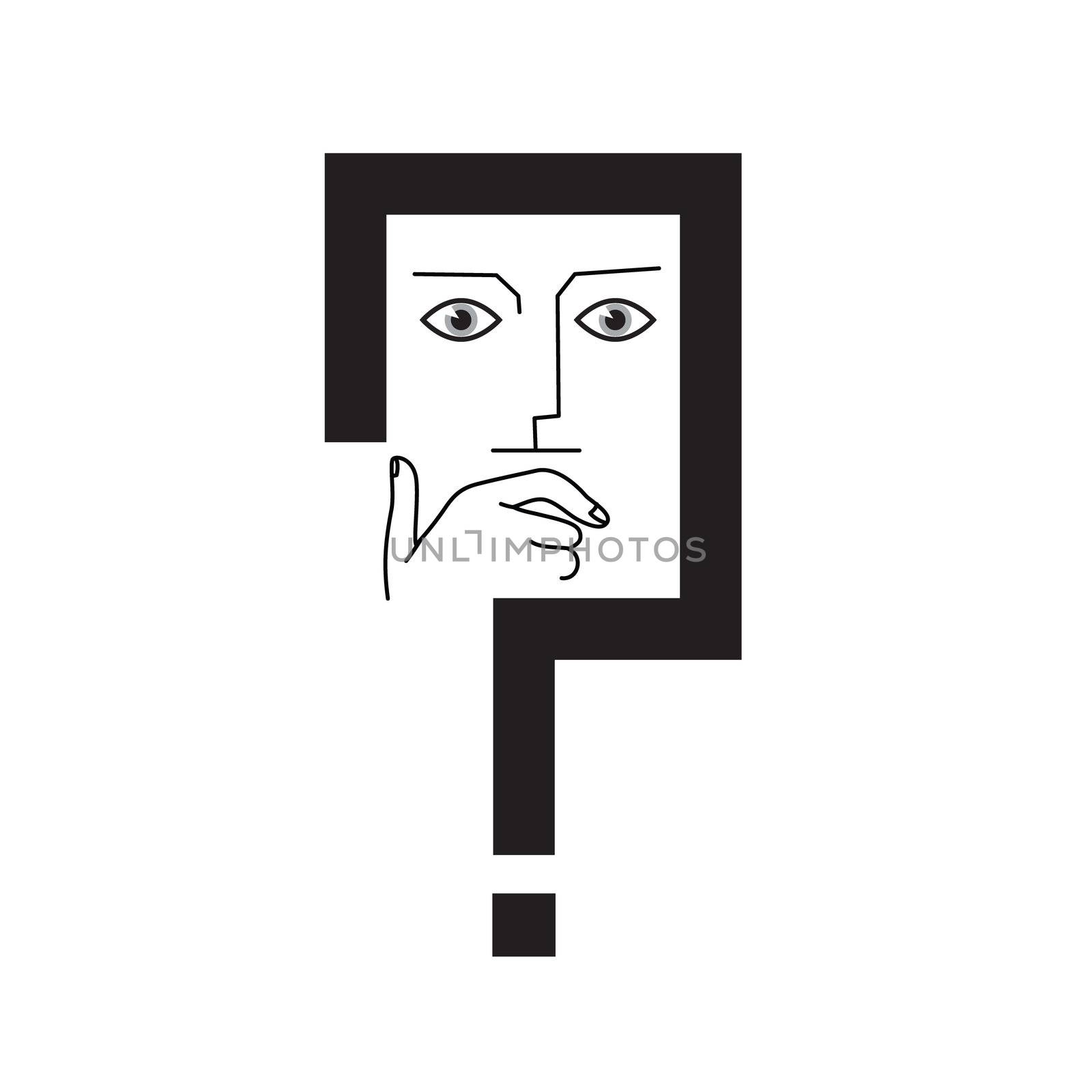 Thinker. The man's face in the frame of the question mark. Conceptual illustration. Vector.
