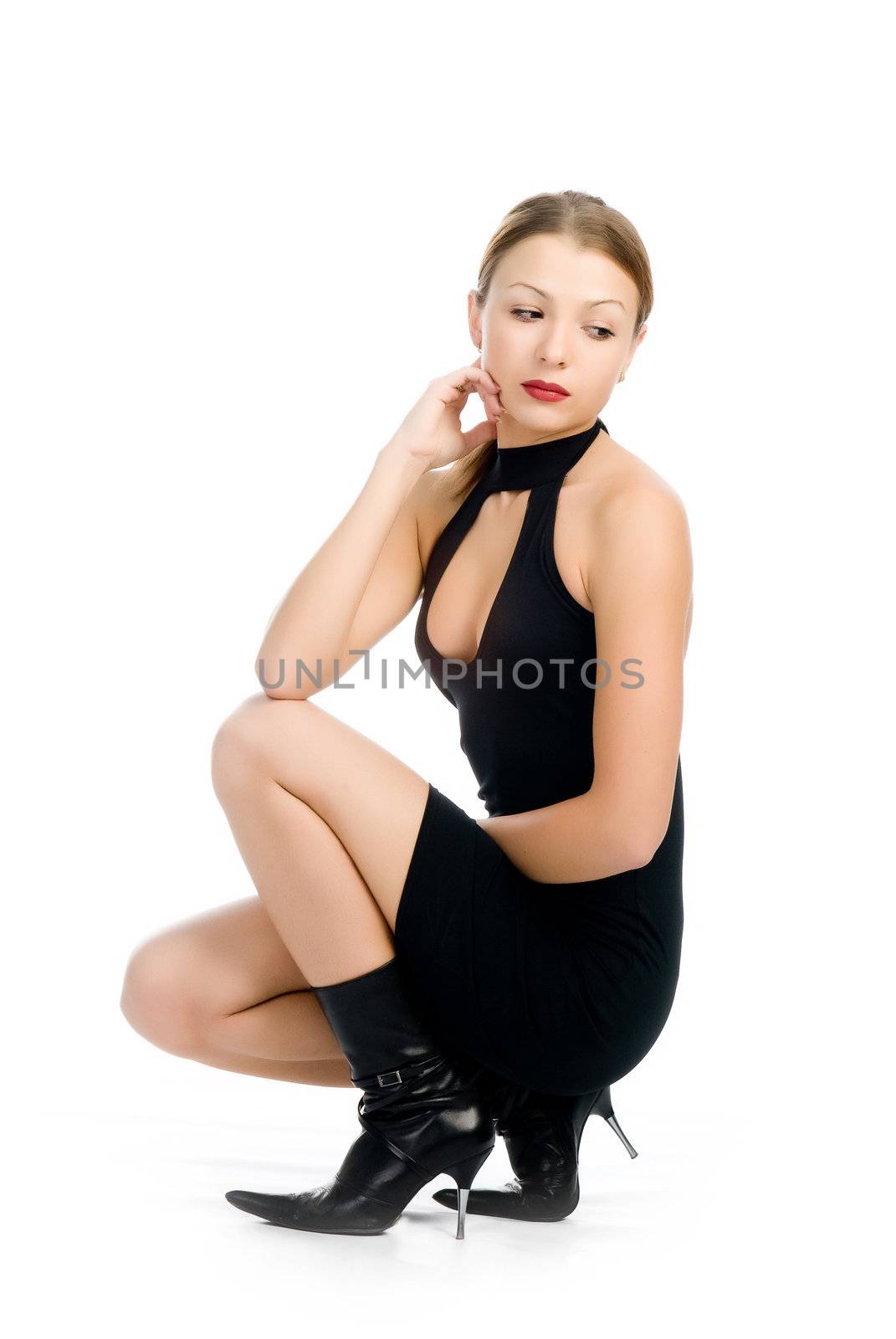 Business woman posing on a white background.