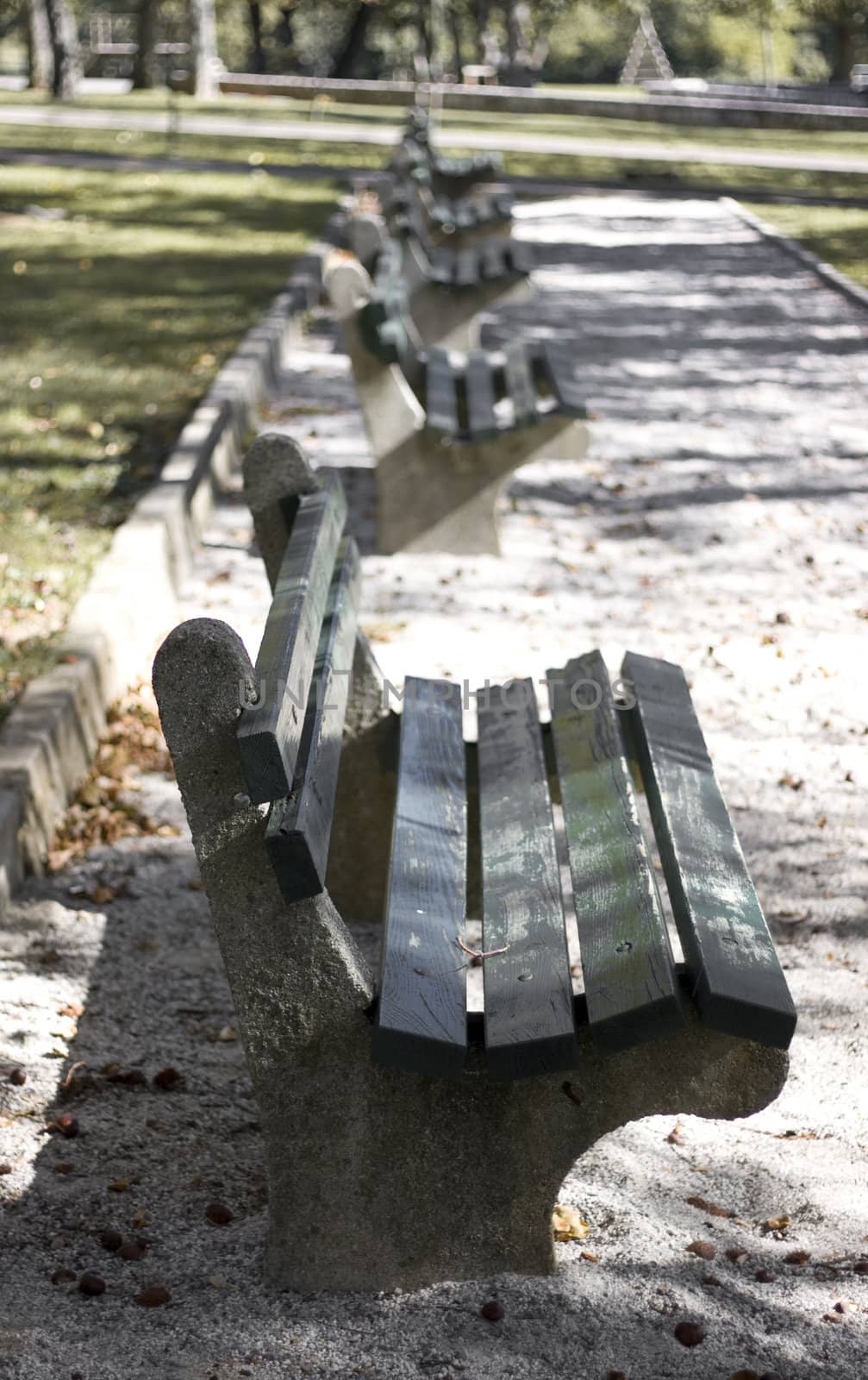 Photo of a line of benches in the park by domencolja