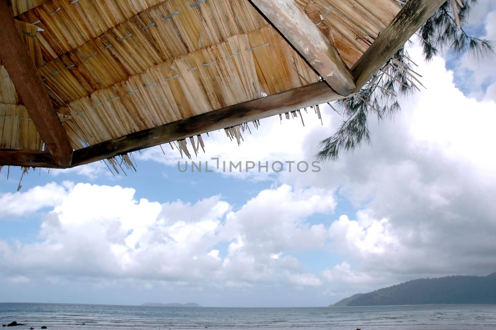 Hut against bright blue sky on a tropical resort