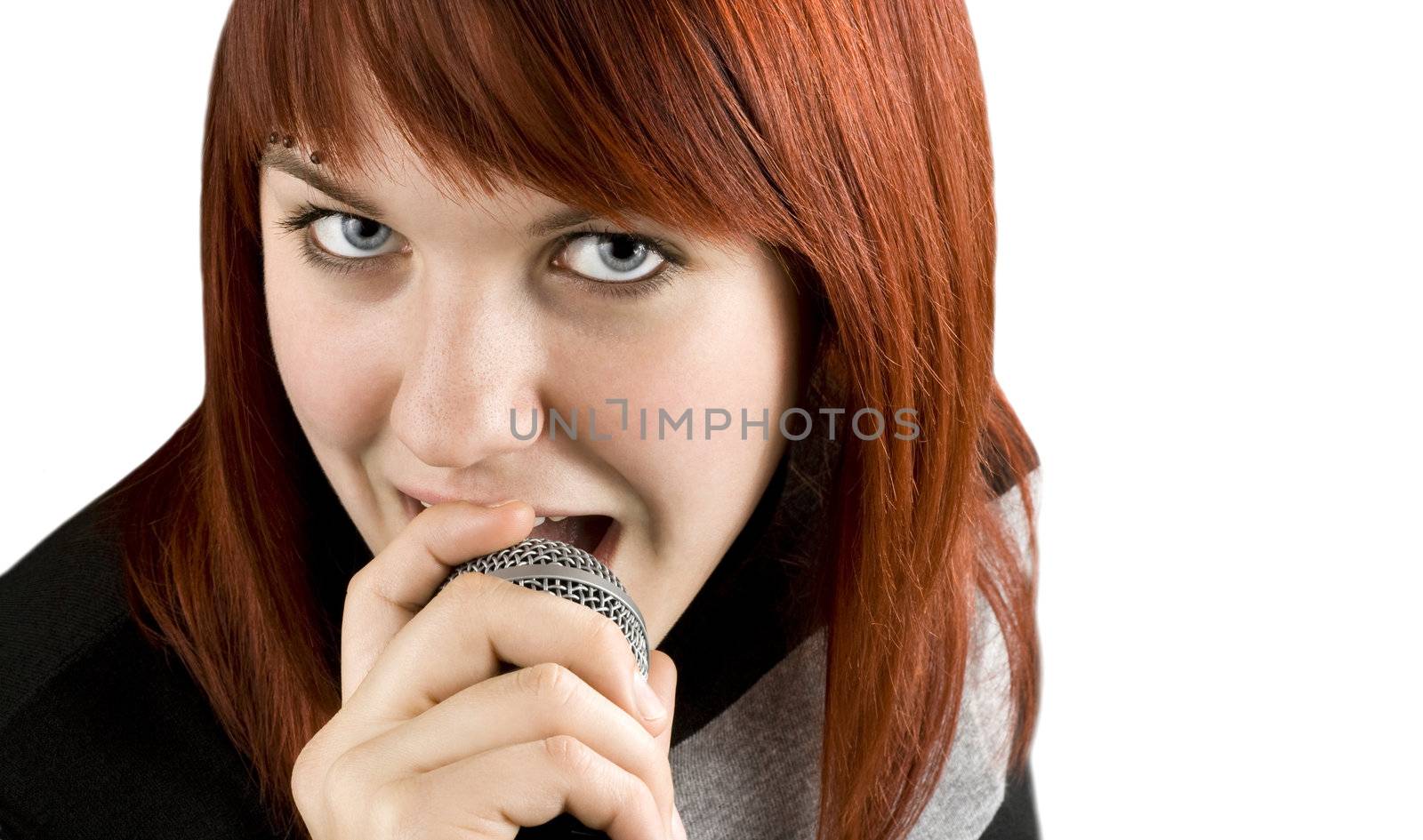 Girl singing karaoke on microphone by domencolja