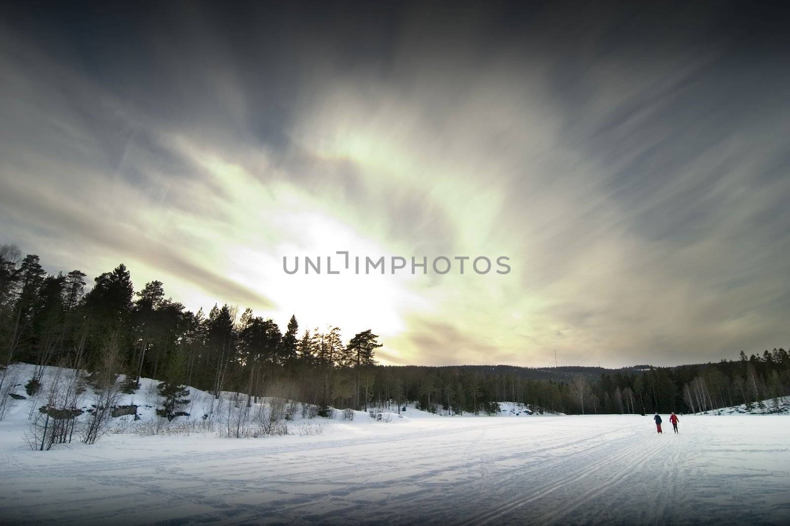 Skiing on a bright sunny day