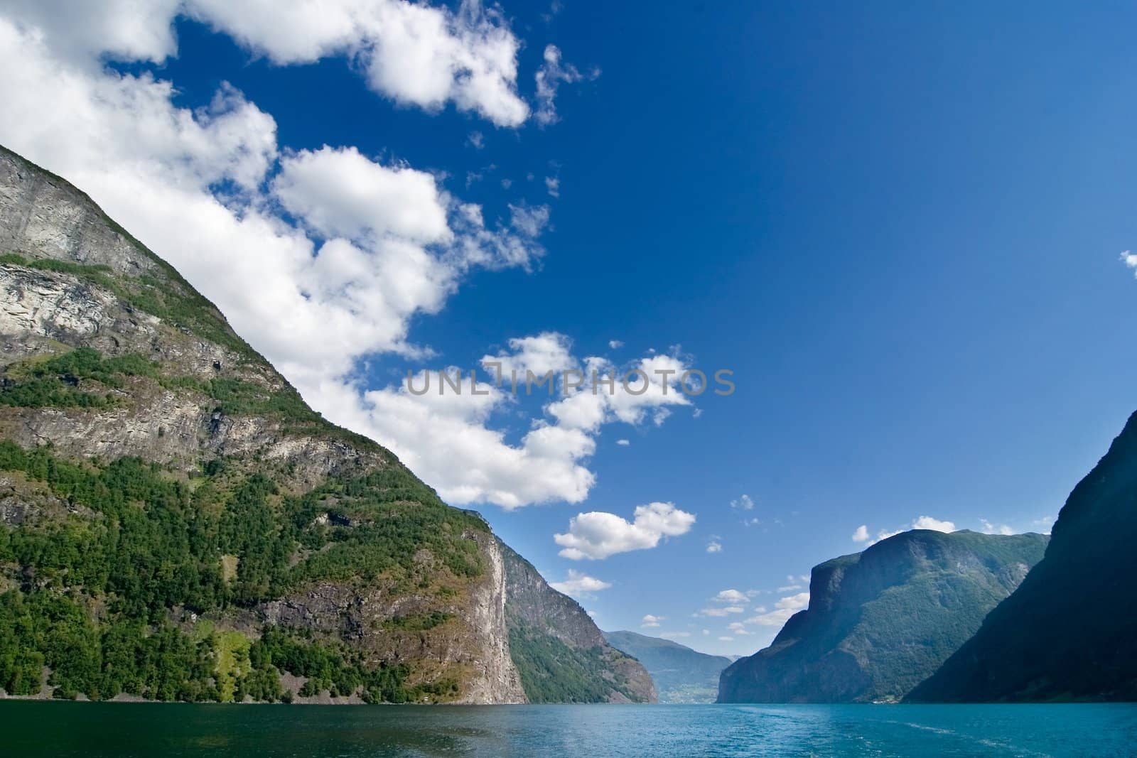 Fjord Scenic from the pass between Aurlandsfjord and naeroyfjord (n�r�yfjord), in Sognefjord, Norway