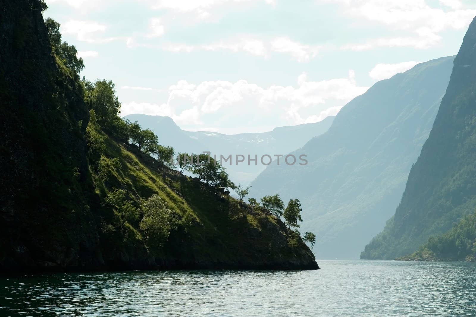 Fjord Scenic from the pass between Aurlandsfjord and naeroyfjord (n�r�yfjord), in Sognefjord, Norway