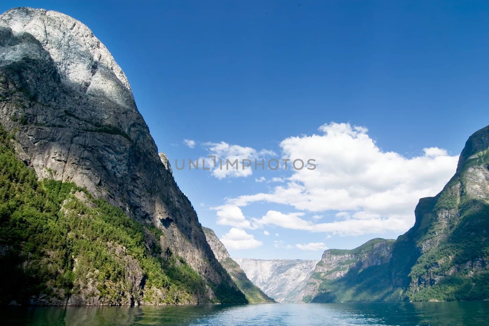 Fjord Scenic from the pass between Aurlandsfjord and naeroyfjord (n�r�yfjord), in Sognefjord, Norway