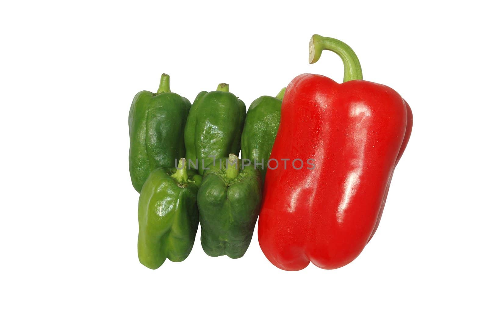 Red bell pepper and japanese sweet pepper on white background with clipping path