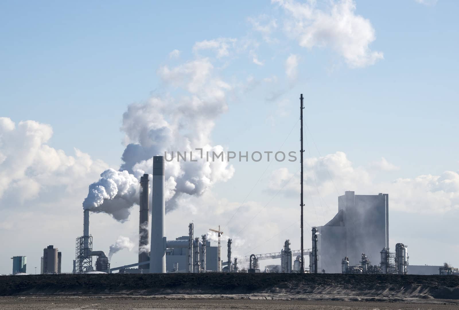 industrial skyline with refinery and power plant in Holland europoort