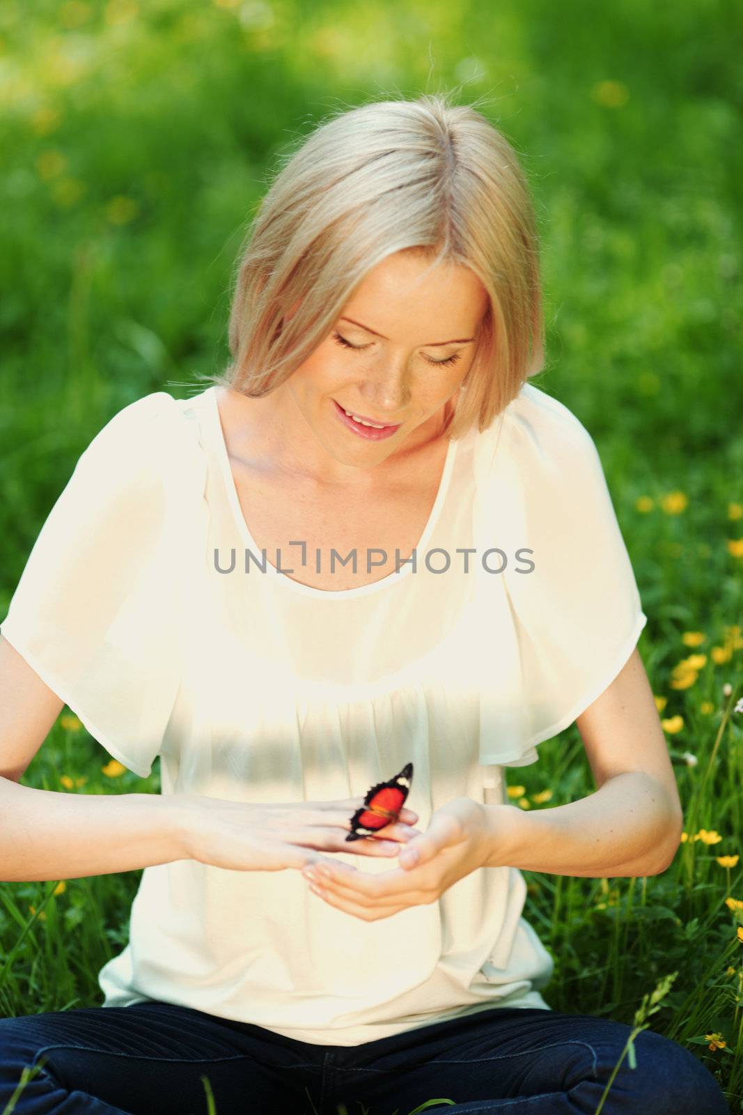 Woman playing with a butterfly by Yellowj