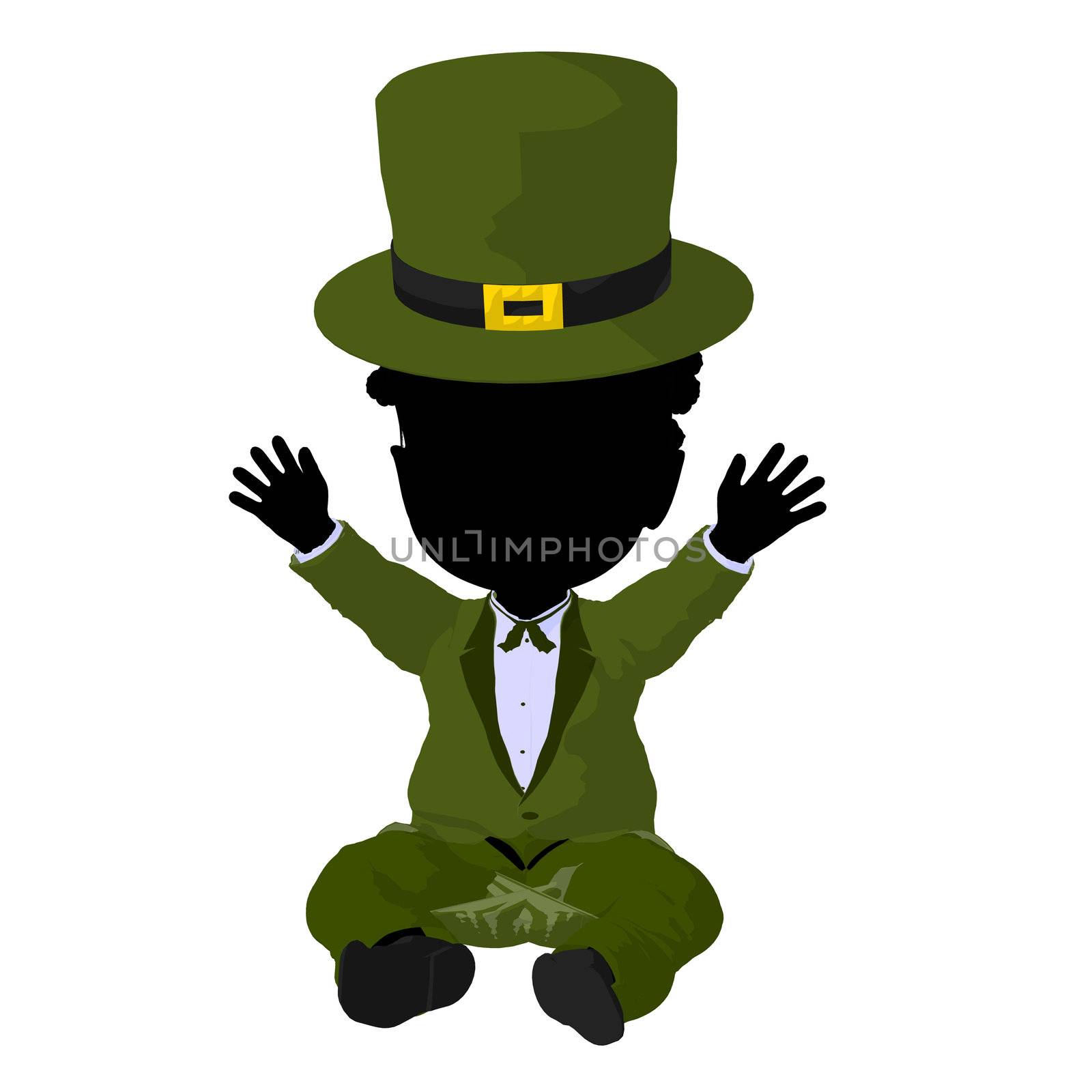 Little african american leprechaun girl on a white background