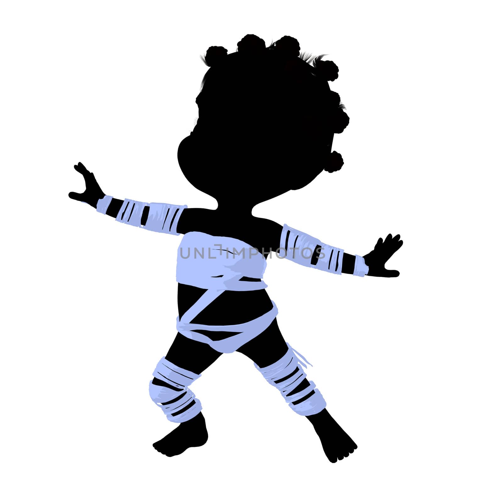 Little african american mummy girl silhouette illustration on a white background