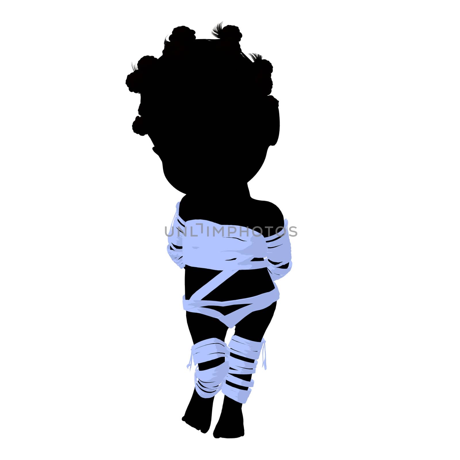 Little african american mummy girl silhouette illustration on a white background