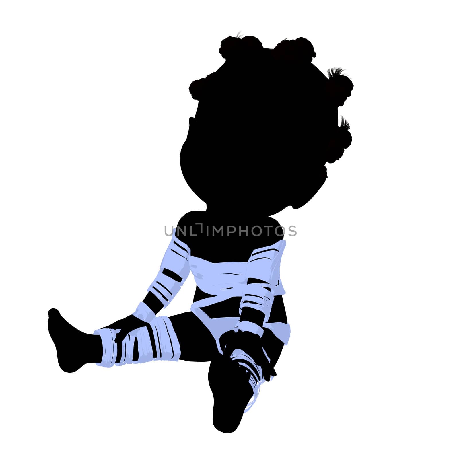 Little african american mummy girl silhouette illustration on a white background