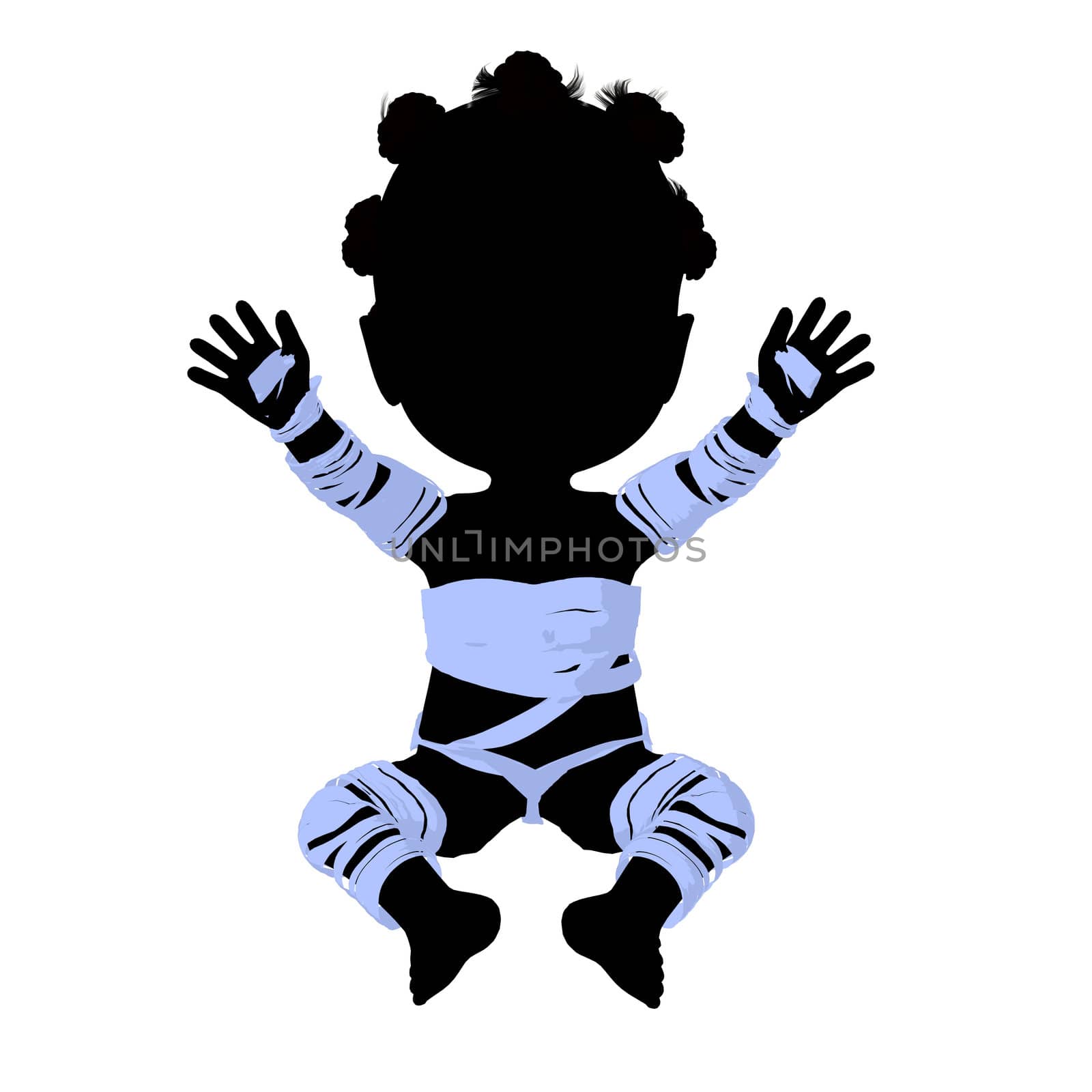 Little african american mummy girl silhouette illustration on a white background