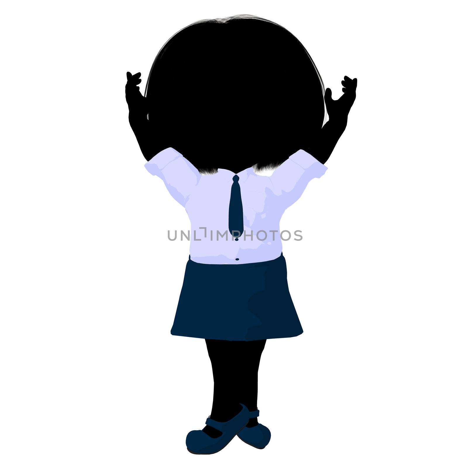 Little school girl on a white background