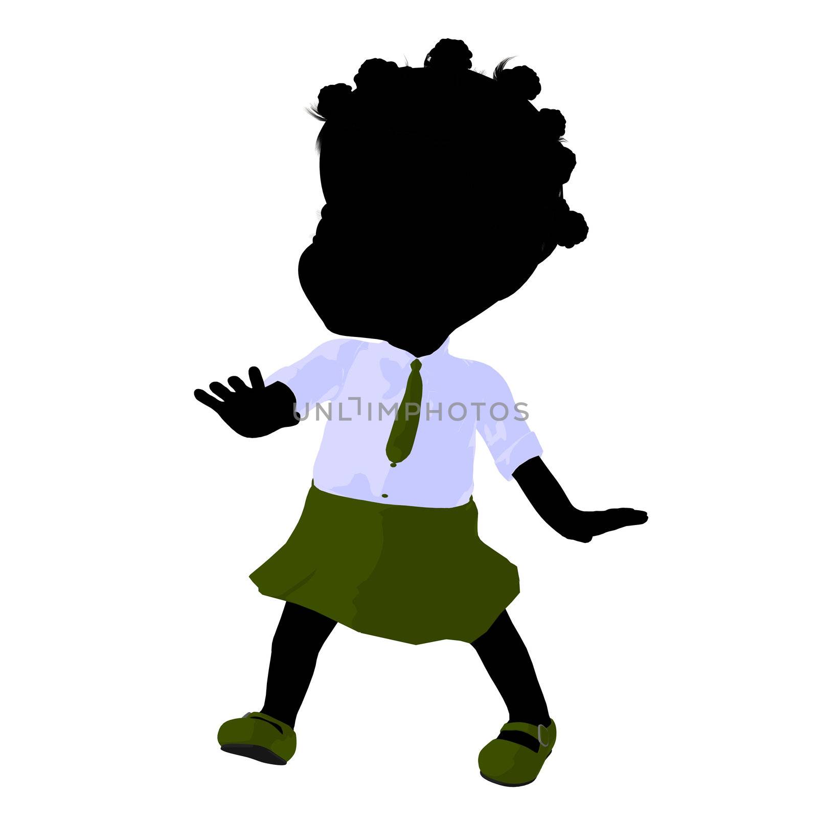 Little african american school girl on a white background