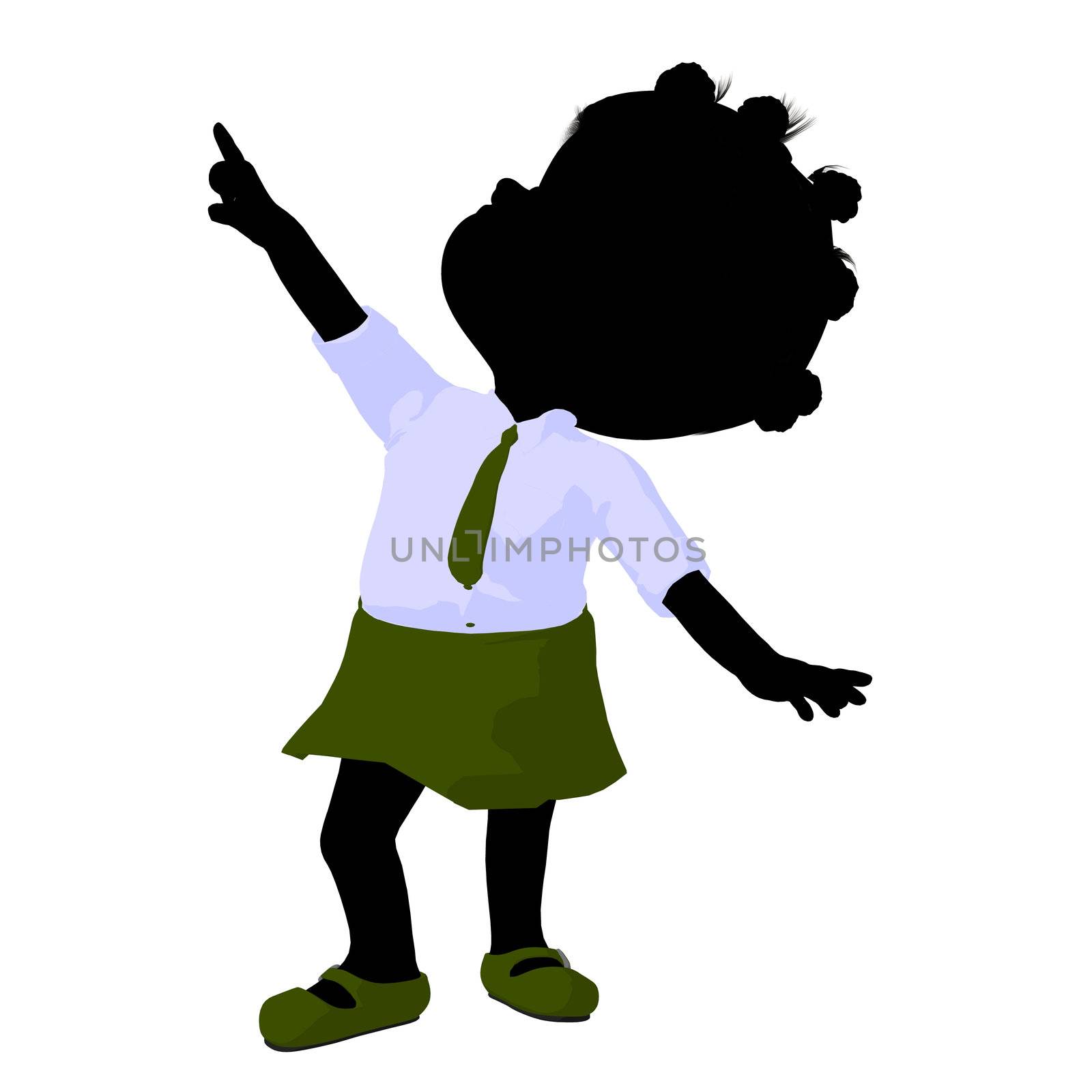 Little african american school girl on a white background