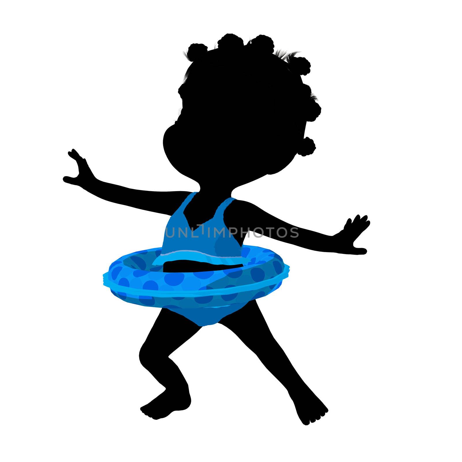 Little african american swimsuit girl on a white background
