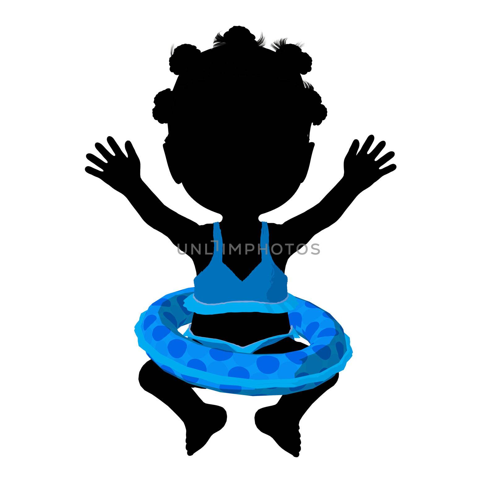 Little african american swimsuit girl on a white background