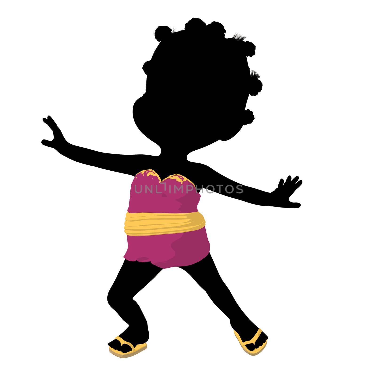 Little African American Asian Girl Silhouette Illustration by kathygold