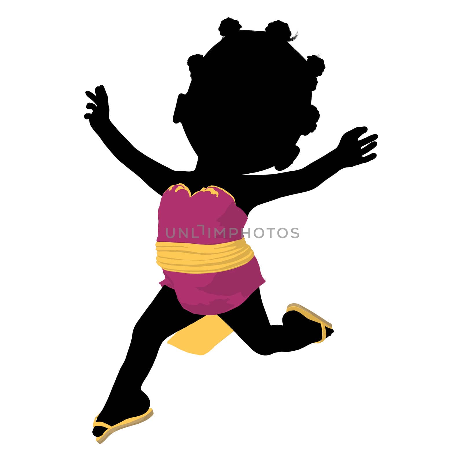 Little African American Asian Girl Silhouette Illustration by kathygold