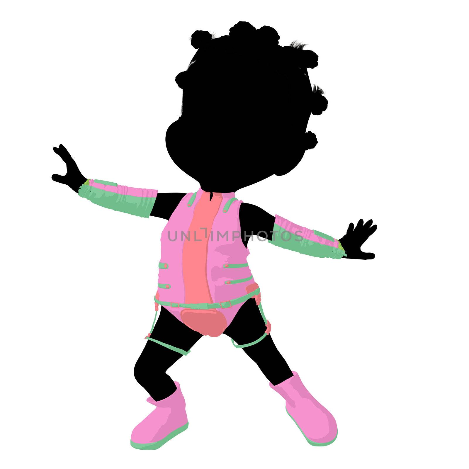 Little african american sci fi girl on a white background