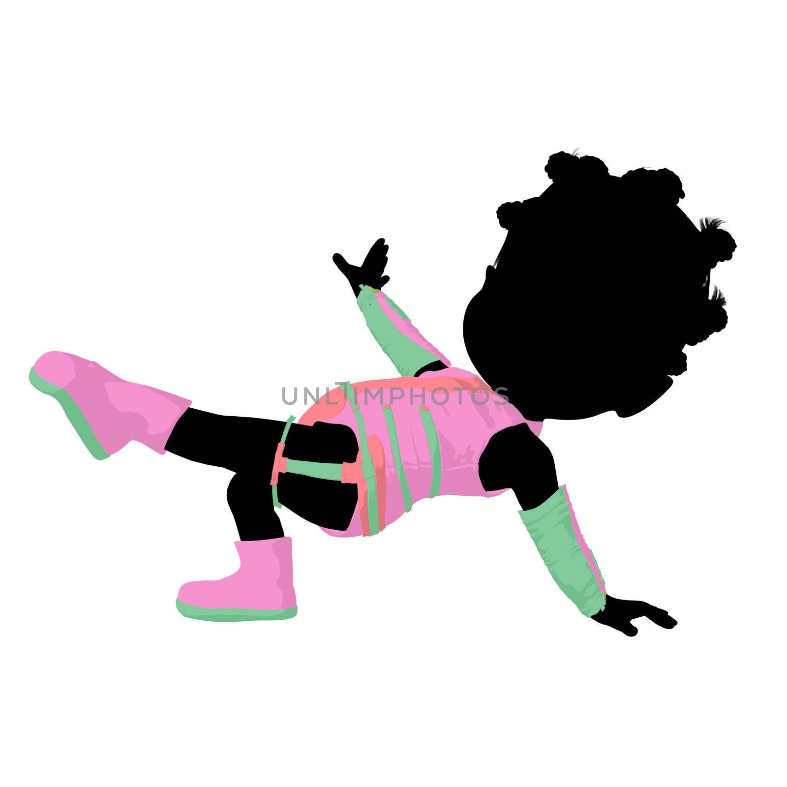 Little african american sci fi girl on a white background