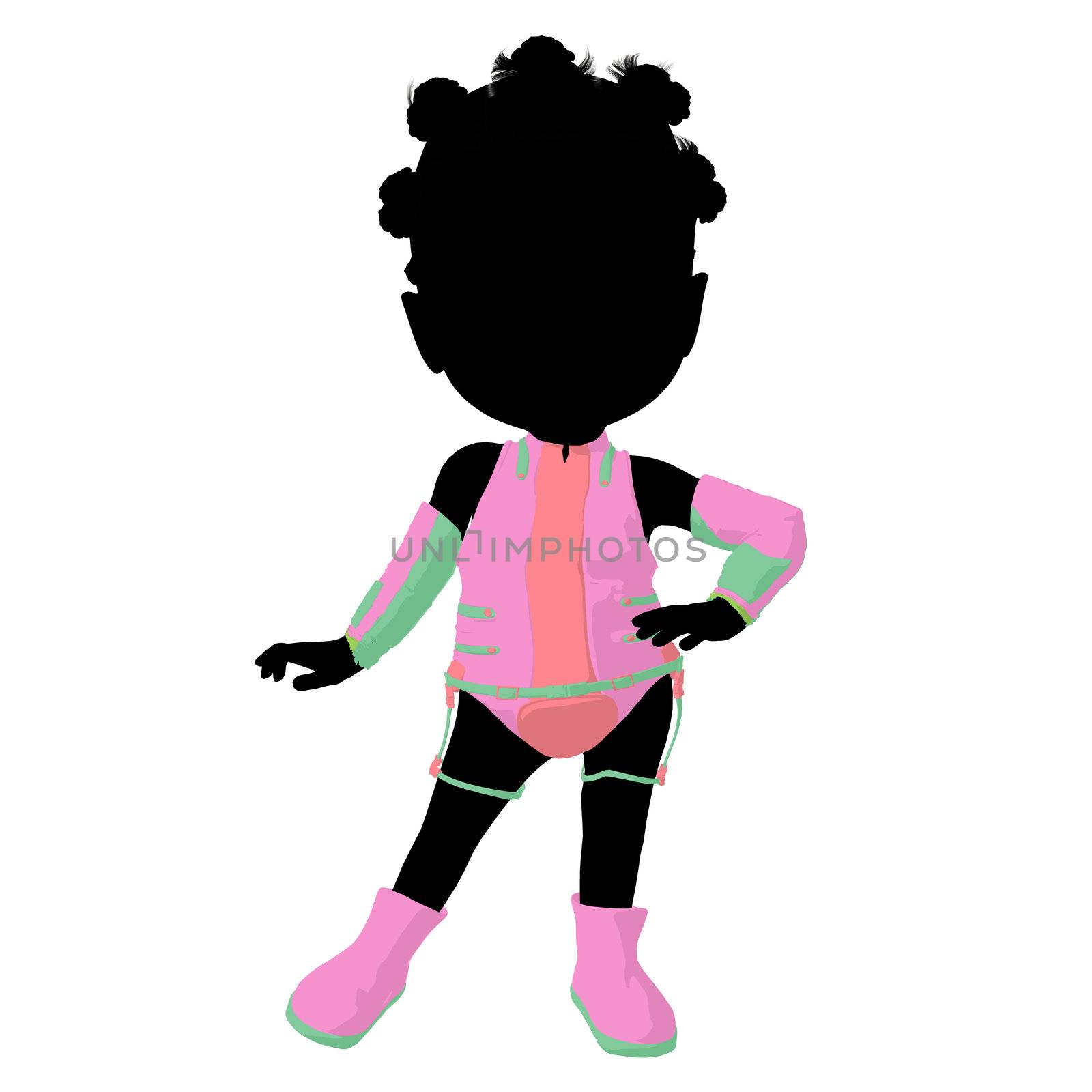 Little african american sci fi girl on a white background