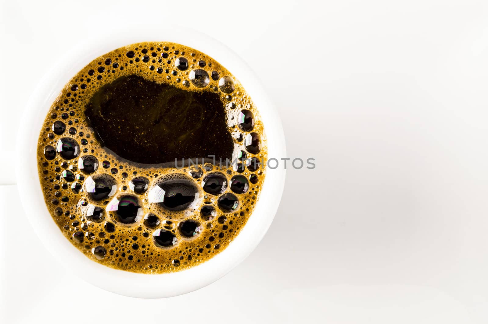 cup of coffee on white seen from above
