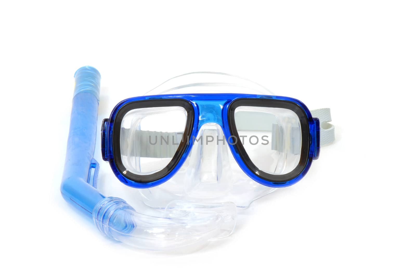 diving mask and snorkel on white background