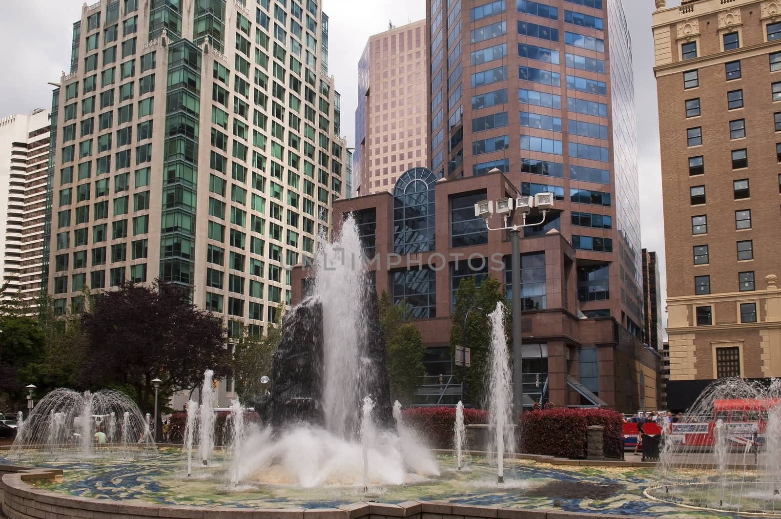 Fountain among skyscrapers, Vancouver, Canada