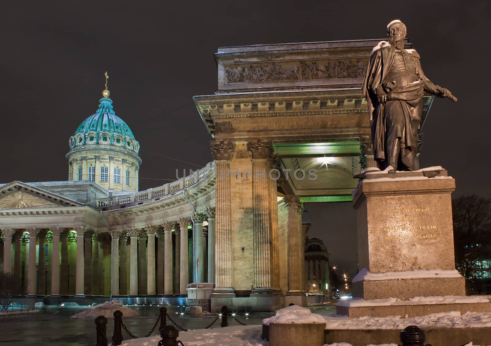 Night horizontal view of Kazan Cathedral in St. Petersburg (Russia)