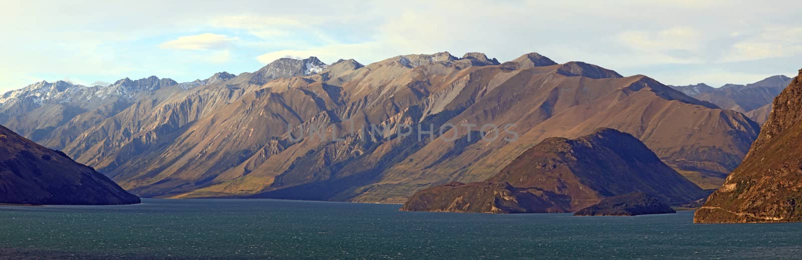 Lake Hawea with Mountain Range Landscape Panorama Wanaka New Zealand