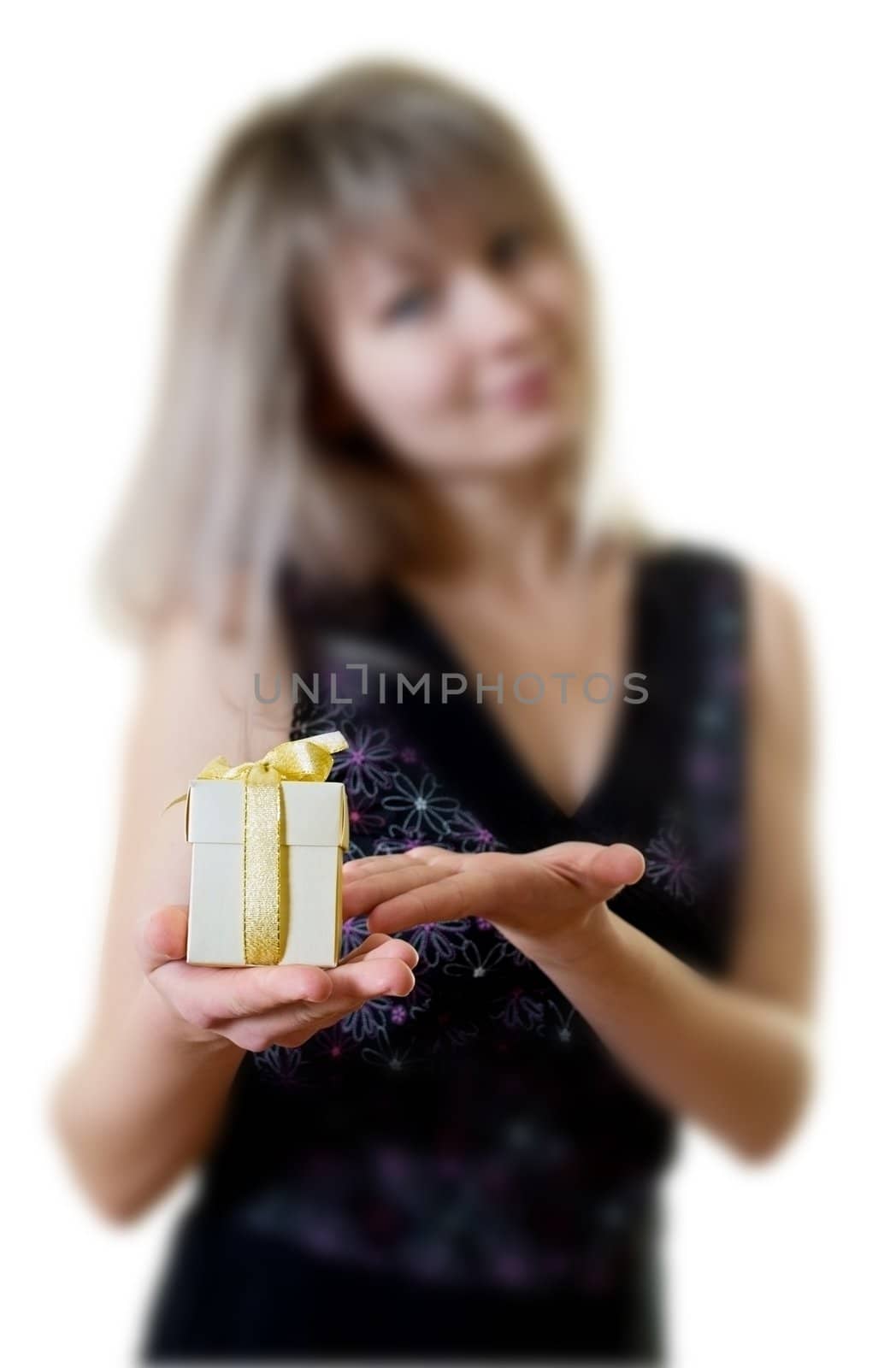 beautiful young woman with gift by gurin_oleksandr