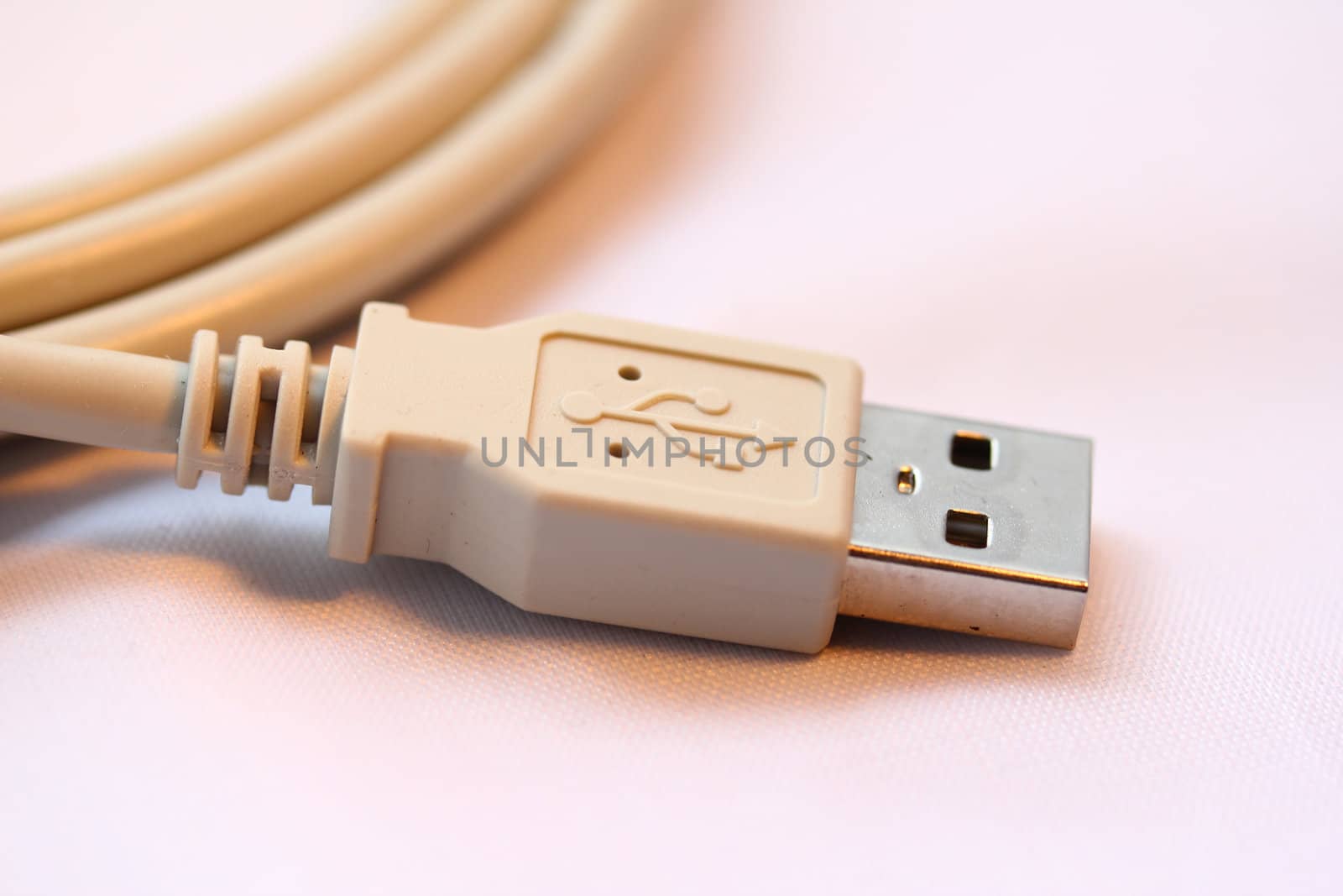 A cord of USB sits curled on a table.