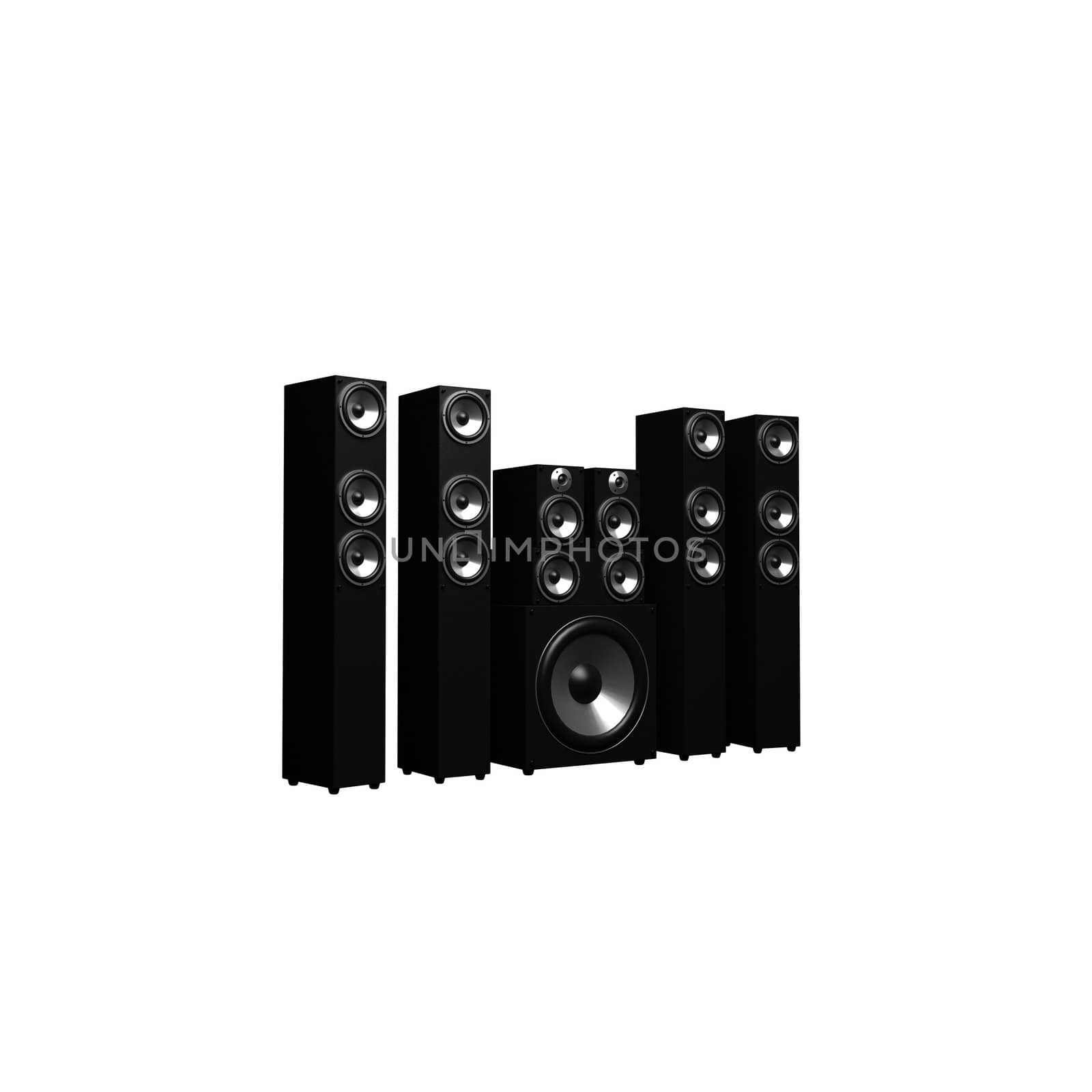 3d illustration of audio system over white background