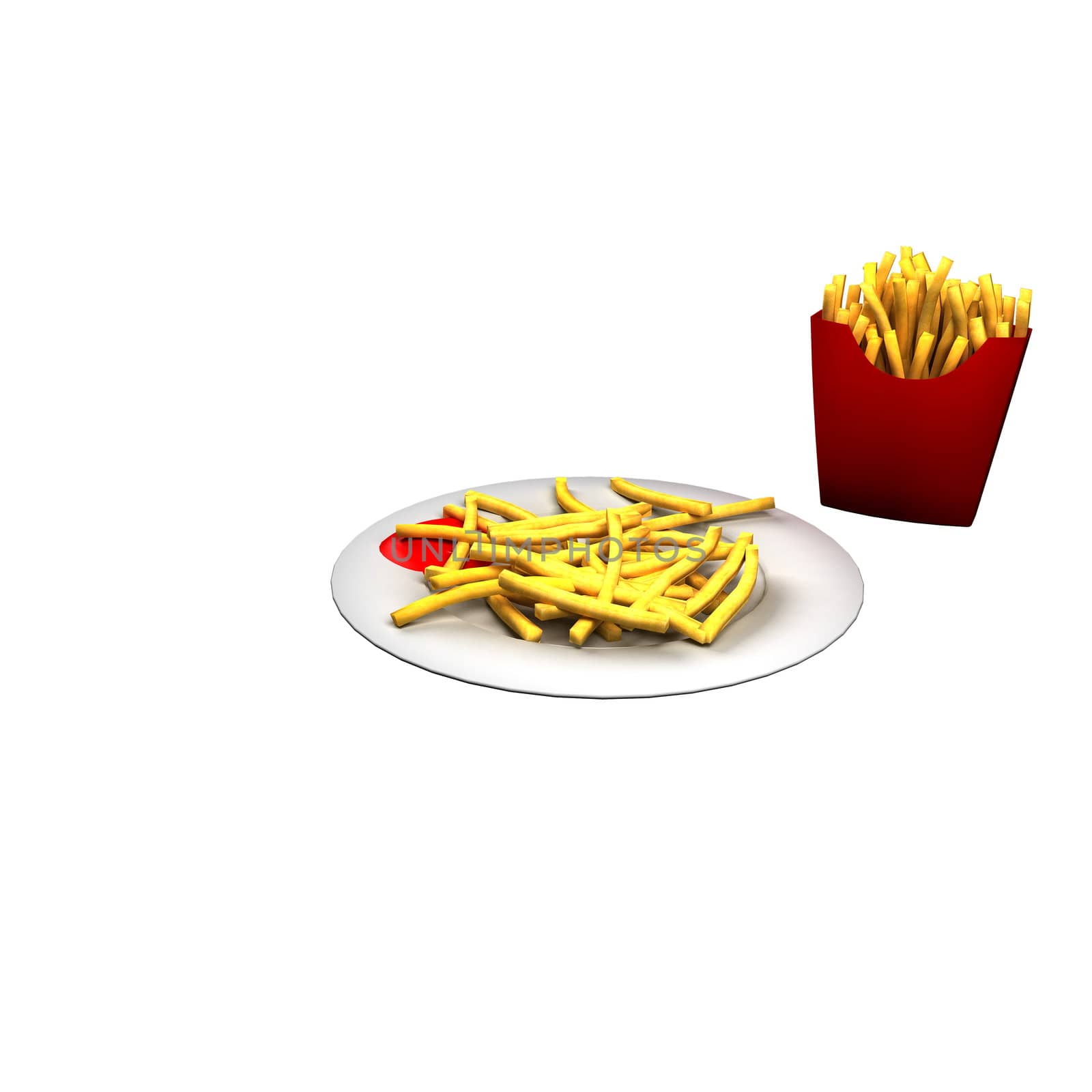 Delicious serving of french fries isolated on white by ozaiachin