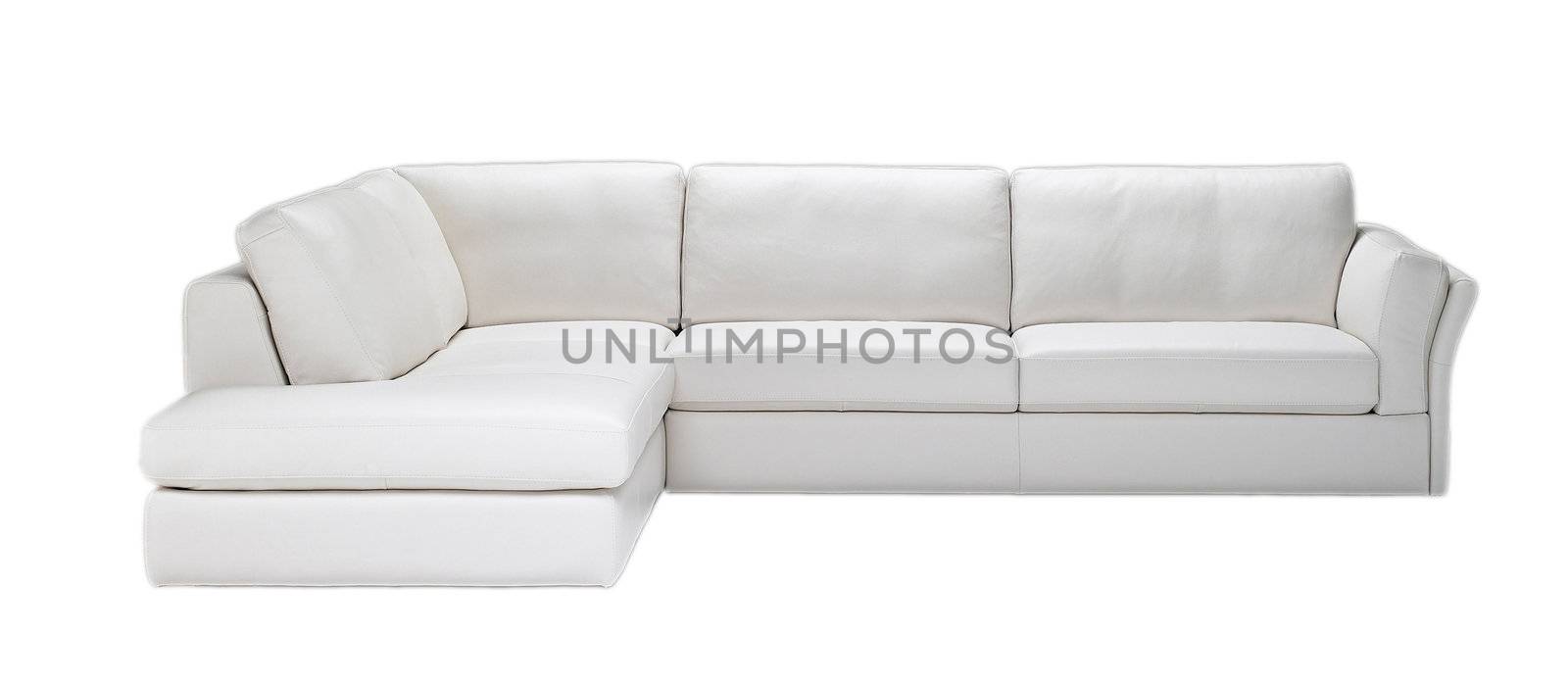 white leather sofa isolated against white background