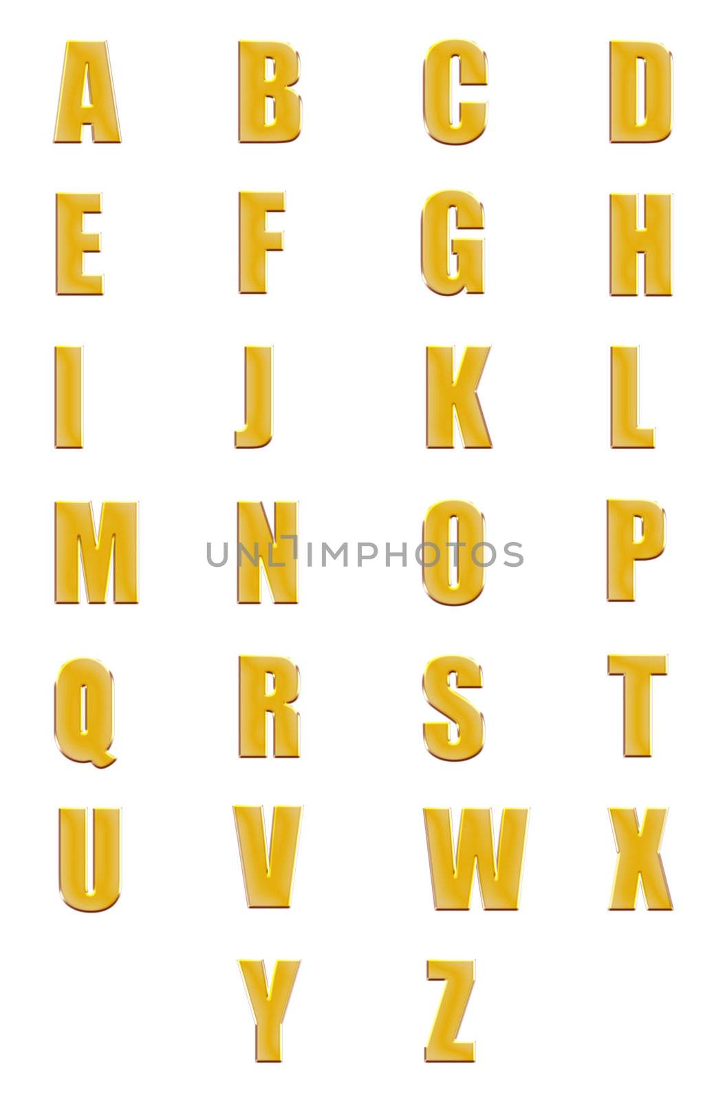 High resolution conceptual golden fonts set or collection isolated