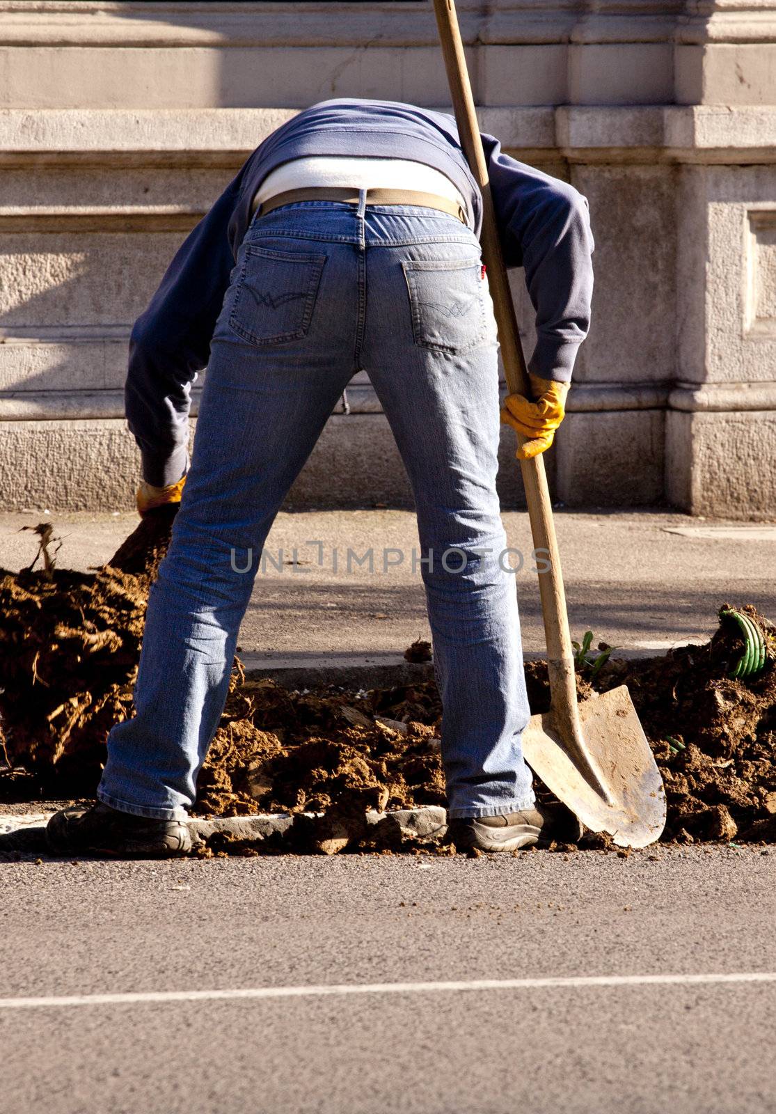 Workers in action in the street