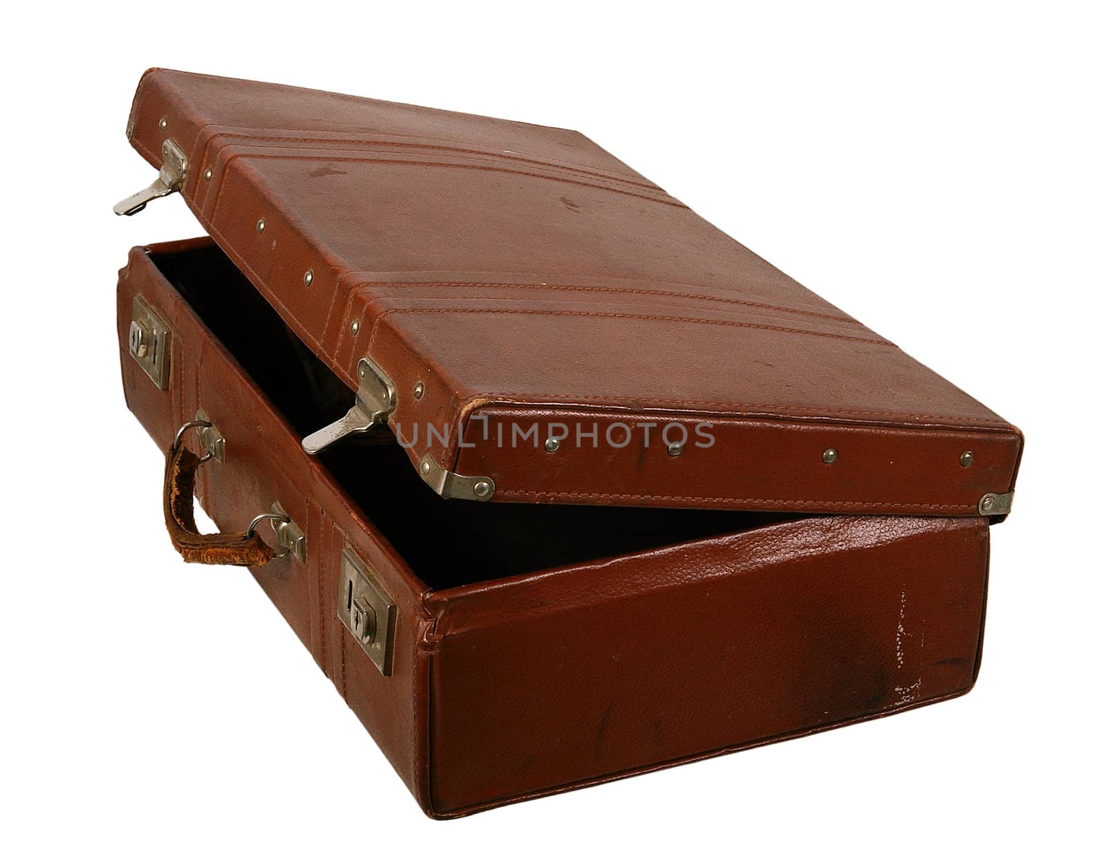 Old brown suitcase on a light background