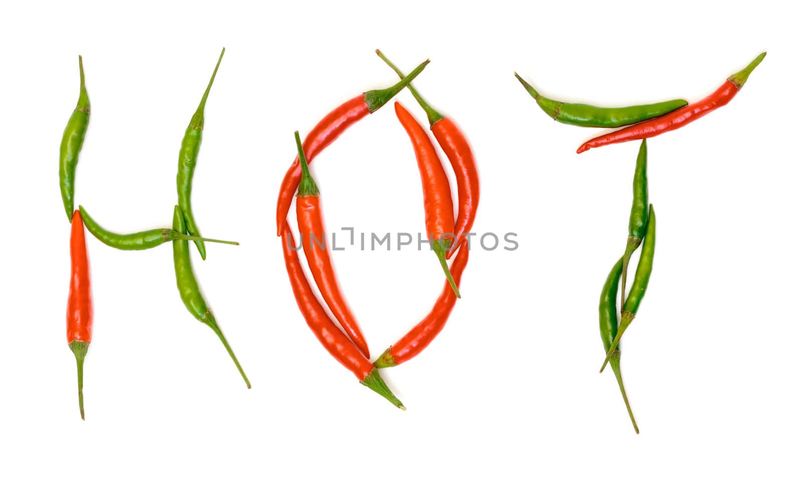 Word "Hot" from Red and Green Chilli Hot Peppers by Discovod