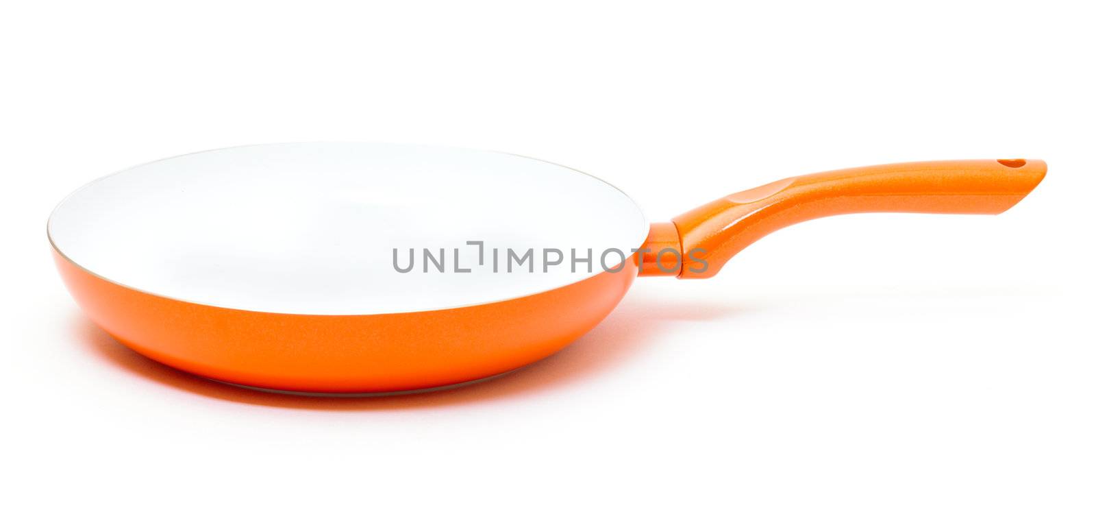 Orange Frying Pan with a nonstick ceramic coating on white background