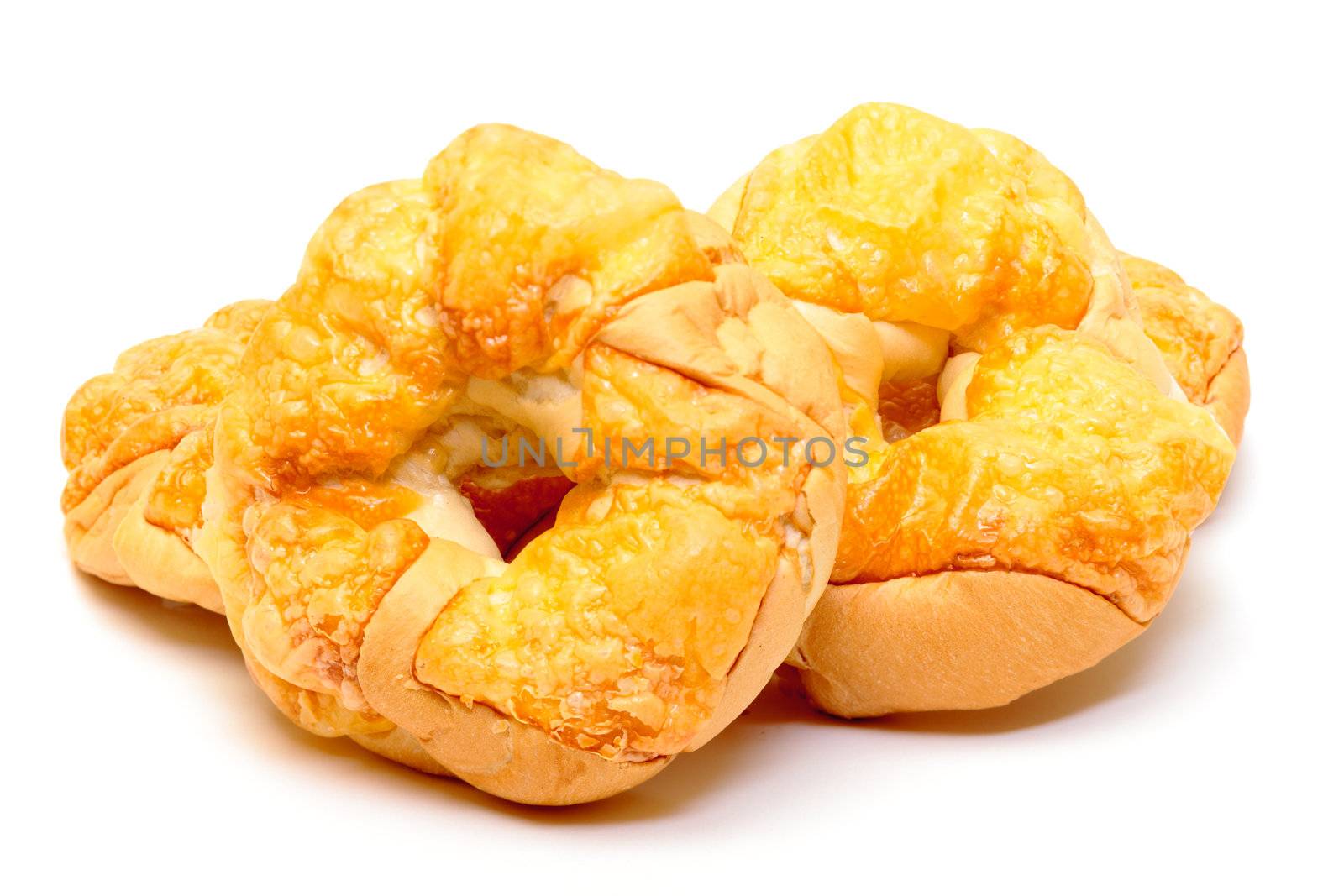 Golden Cheese Buns on white background 