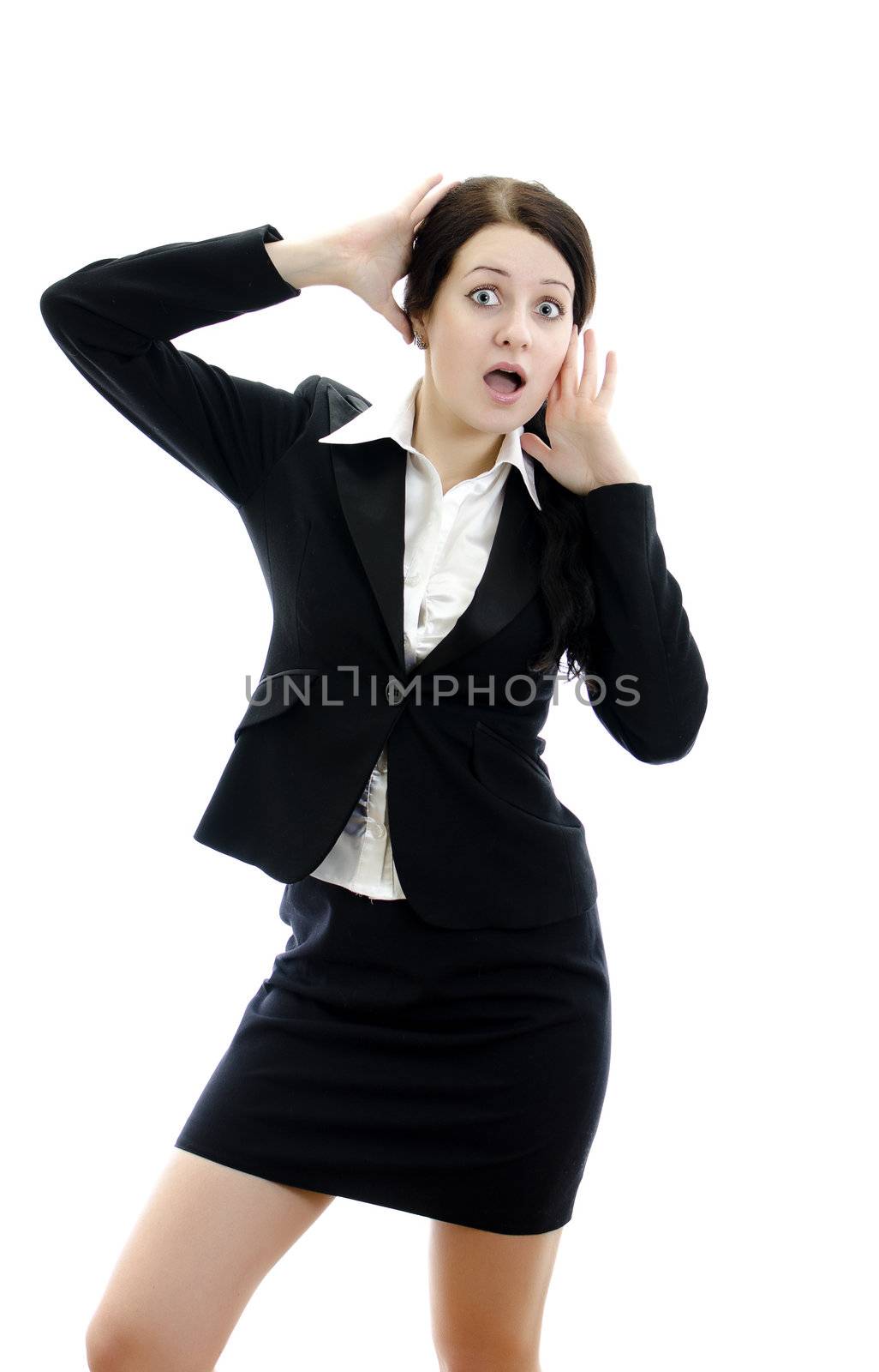 Expressive business woman. Isolated on white background.