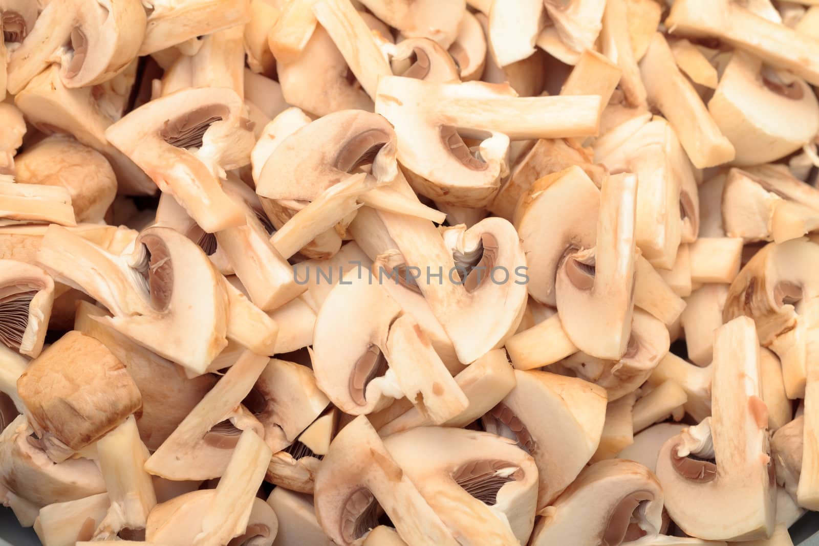 Fresh sliced Mushrooms Champignons closeup backdrop