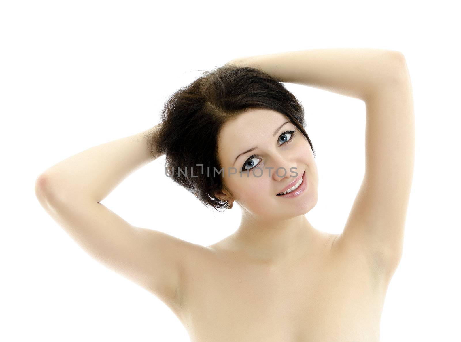Close-up portrait of beautiful woman. Isolated on white.