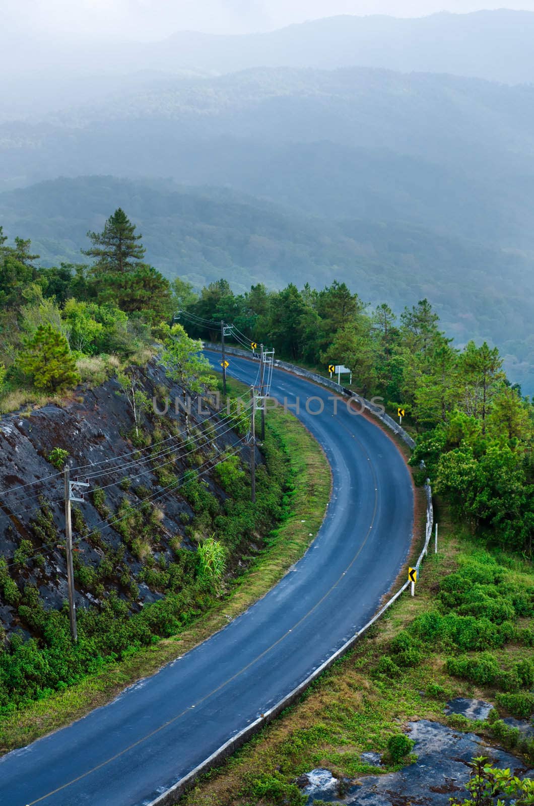 Beautiful curved road on the mountain in the morning