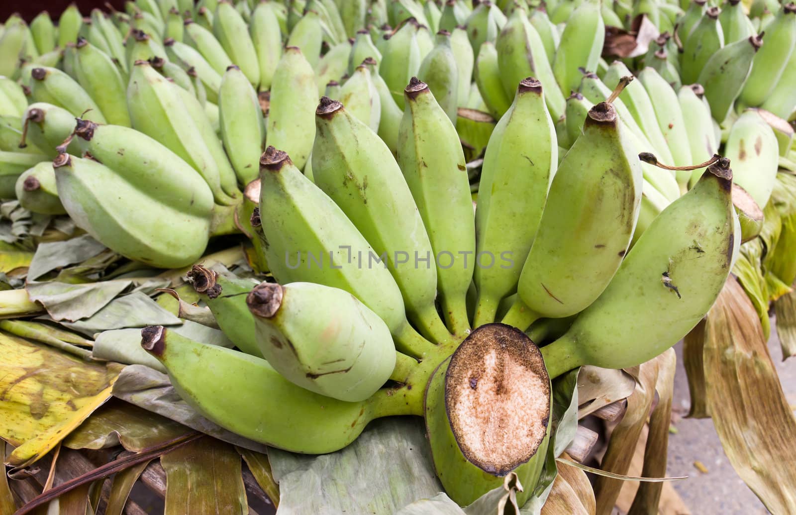 Heap of bananas on a market